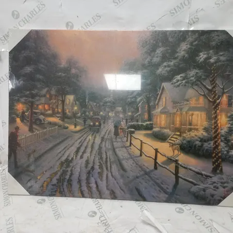 SNOWTIME HOMETOWN CHRISTMAS MEMORIES FIBRE OPTIC WALL ART - 70cm x 50cm