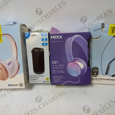 LOT OF APPROX 15 ASSORTED ELECTRICAL ITEMS TO INCLUDE HEADPHONES, BLUETOOTH NECKBAND, PORTABLE BLUETOOTH SPEAKER, ETC