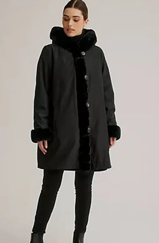 NUAGE FAUX FUR REVERSIBLE LONG HOODED COAT BLACK LARGE