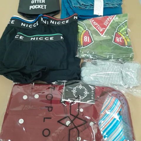 BOX OF APPROXIMATELY 15 CLOTHING ITEMS TO INCLUDE OTTER POCKET, NICCE BOXERS, TOPLOOK SHIRT ETC