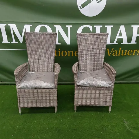 SET OF 2 CAMBRIDGE GREY RATTAN RECLING CHAIR WITH CUSHIONS