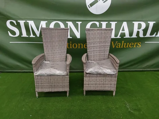 SET OF 2 CAMBRIDGE GREY RATTAN RECLING CHAIR WITH CUSHIONS