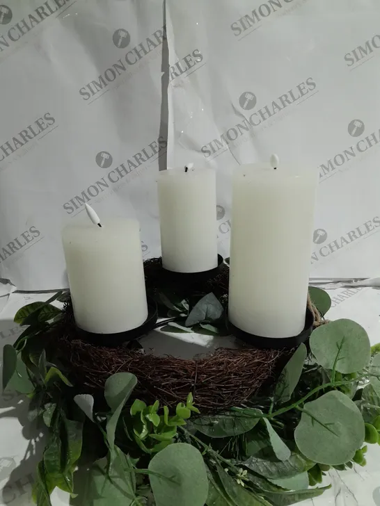 HOME REFLECTIONS 3 IN 1 FLAMELESS CANDLE WITH WREATH SET - SAGE 