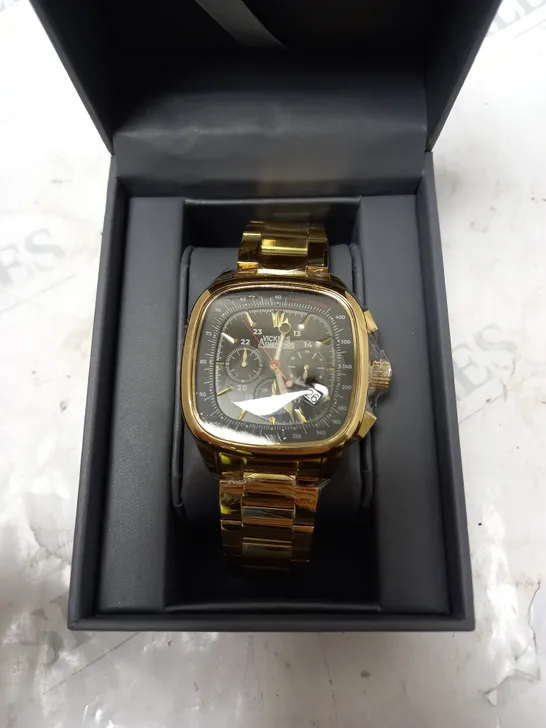 BOXED VICKERS ARMSTRONG CLASSIQUE GOLD WATCH WITH BLACK DIAL