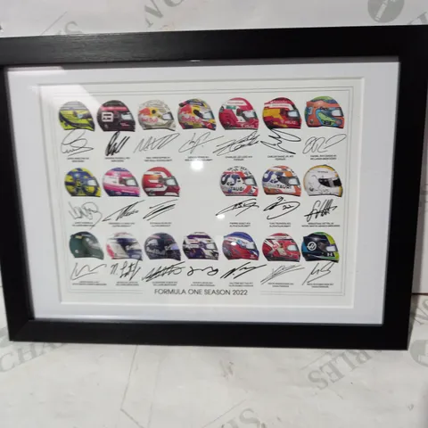 FRAMED SIGNED FORMULA ONE 2022 SEASON HELMETS PRINT