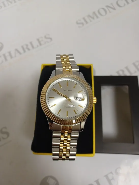 BOXED SEKONDA GENTS CLASSIC TWO TONE WATCH WITH STAINLESS STEEL BRACELET - SILVER & GOLD