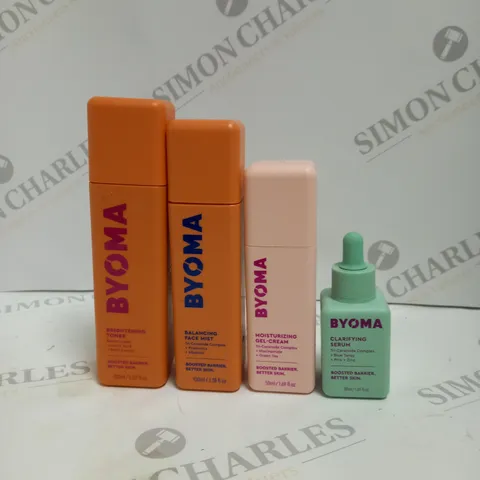 BOX OF 4 BYOMA SKINCARE PRODUCTS TO INCLUDE MOISTURISING GEL-CREAM, CLARIFYING SERUM, BRIGHTENING TONER ETC 