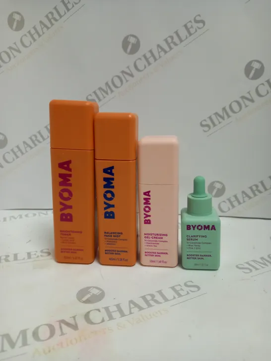 BOX OF 4 BYOMA SKINCARE PRODUCTS TO INCLUDE MOISTURISING GEL-CREAM, CLARIFYING SERUM, BRIGHTENING TONER ETC 