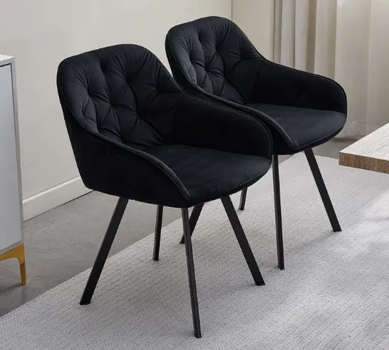 BOXED GARVIES SET OF TWO BLACK VELVET SWIVEL DINING CHAIRS