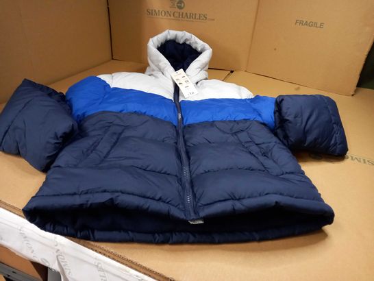 GEORGE FLEECED LINED HOODED BLUE/GREY WINTER COAT - AGE 9/10YRS