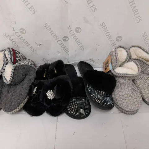 4 PAIRS OF ASSORTED SHOES TO INCLUDE MUK LUKS SLIPPER BOOTS IN SIZES MEDIUM, LARGE