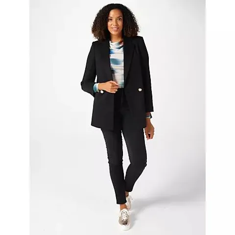 HELENE BERMAN DOUBLE BREASTED BLAZER - BLACK, SIZE 20