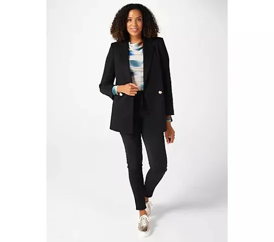 HELENE BERMAN DOUBLE BREASTED BLAZER - BLACK, SIZE 20