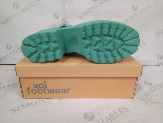 BOXED PAIR OF KOI PLATFORM BLOCK HEEL SHOES IN MINT GREEN SIZE 8