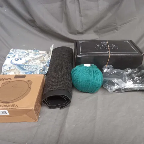 LARGE BOX OF ASSORTED HOUSEHOLD ITEMS TO INCLUDE WITCH CASKET, WOOL AND VACUUM CLEANER