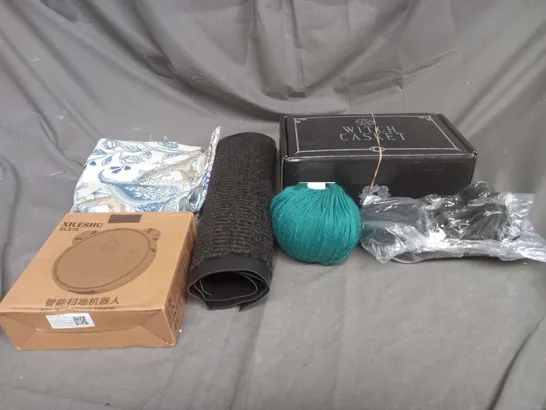 LARGE BOX OF ASSORTED HOUSEHOLD ITEMS TO INCLUDE WITCH CASKET, WOOL AND VACUUM CLEANER