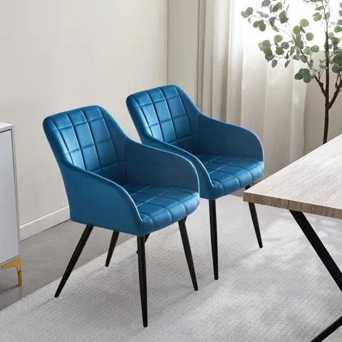 BOXED BLUE VELVET DINING CHAIRS SET OF 2 (1 BOX)