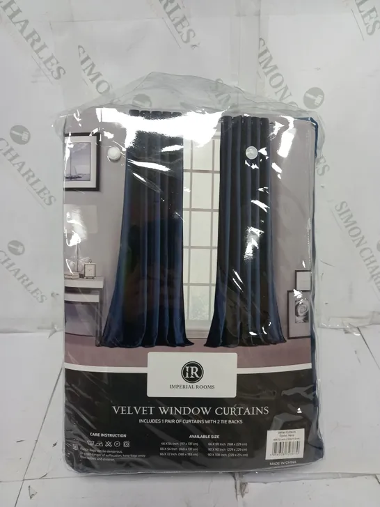 IMPERIAL ROOMS VELVET WINDOW CURTAINS IN EYELET NAVY