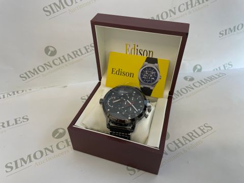 MEN’S EDISON OVERSIZED DUEL TIME ZONE WATCH, BLACK LEATHER STRAP RRP &pound;510.00