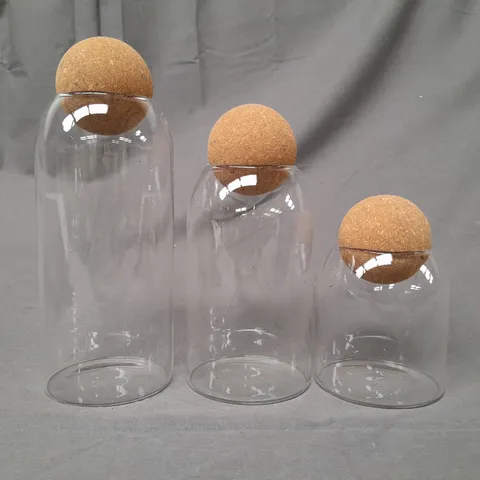 BOXED UNBRANDED SET OF 3 CORK BALL LID GLASS JARS
