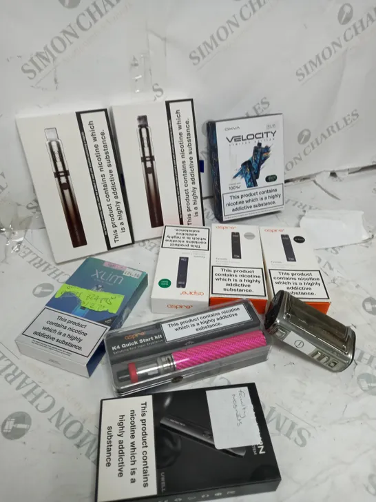 BOX OF APPROXIMATELY 10 ASSORTED E-CIG PRODUCTS TO INCLUDE ASPIRE, OXVA, VAPORESSO ETC