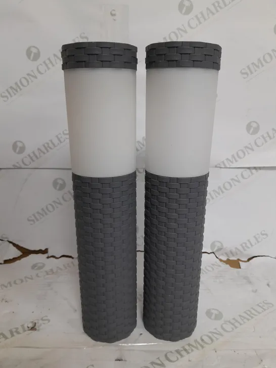 SOLAR FLAME EFFECT GREY BOLLARD PAIR