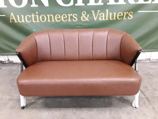 QUALITY DESIGNER CAMPTOWN 2 SEATER SOFA - BROWN LEATHER