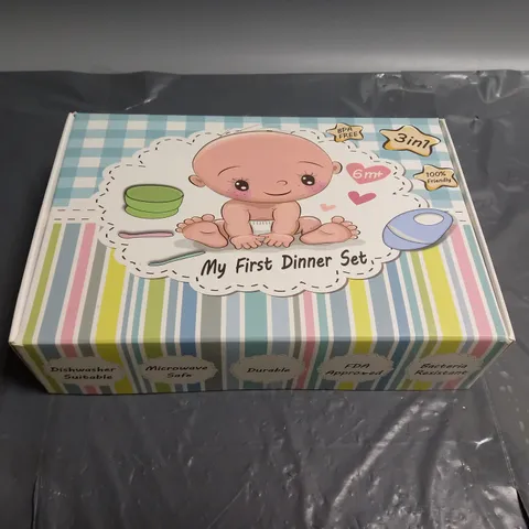 BOX OF APPROX 20 MY FIRST SILICONE DINNER SETS BPA FREE INCLUDES SUCTION BOWL, BIB & SPOON