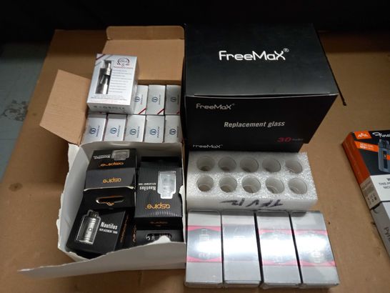 LARGE QUANTITY OF ASSORTED VAPING ITEMS TO INCLUDE VAPING SYSTEMS, REPLACEMENT GLASS AND CLEAROMIZERS