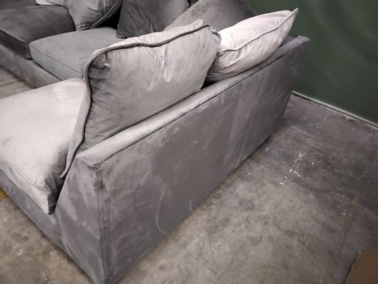 DESIGNER GREY FABRIC CORNER GROUP WITH SCATTER BACK CUSHIONS