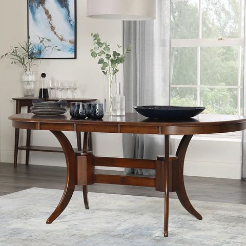 BOXED DESIGNER TOWNHOUSE DARK WOOD OVAL EXTENDING DINING TABLE  (2 BOXES)