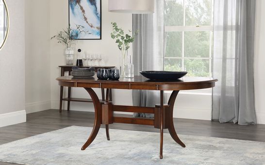 BOXED DESIGNER TOWNHOUSE DARK WOOD OVAL EXTENDING DINING TABLE  (ONLY 1 OF 2 BOXES)