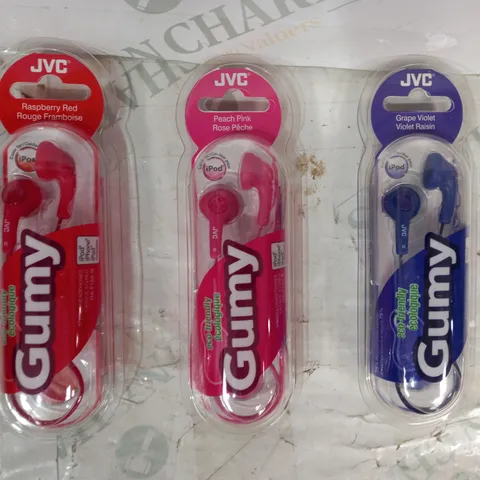 BOX OF APPROXIMATELY 20 ASSORTED JVC GUMY STEREO HEADPHONES IN VARIOUS COLOURS