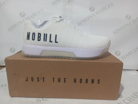 BOXED PAIR OF NOBULL SF TRAINERS IN WHITE UK SIZE 4.5