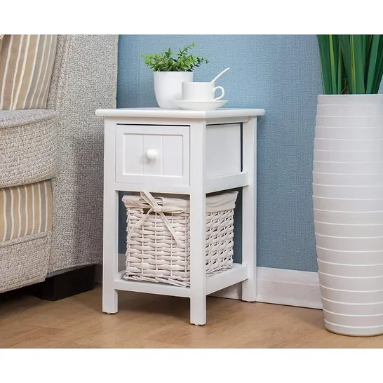 BOXED LORIMIER 1 DRAWER BEDSIDE TABLE COLOUR: WHITE SIZE: 36.5 X 33.5 X 50.5CM