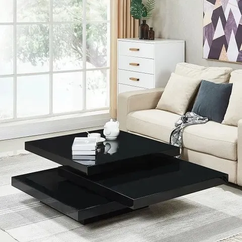 TRIPLO ROTATING COFFEE TABLE IN BLACK HIGH GLOSS 80X80X32CM (2 OF 3 BOXES)