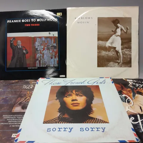 10 ASSORTED VINYL RECORDS TO INCLUDE THOSE FRENCH GIRLS SORRY SORRY, TWO TRIBES FRANKIE GOES TO HOLLYWOOD, 400 BLOWS MOVIN, ETC