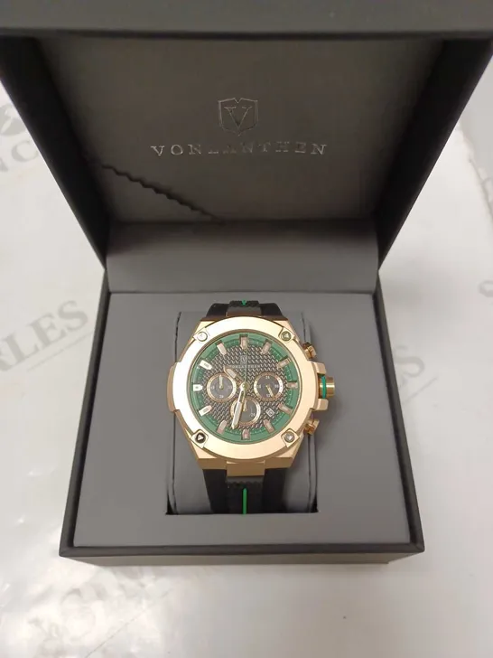 VONLANTHEN GREEN TRIPLE DIAL BLACK RUBBER STRAP WATCH