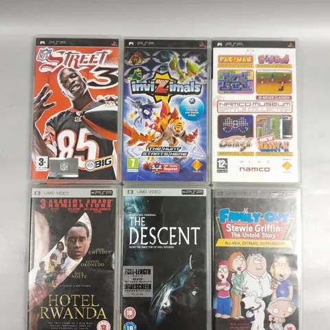 APPROXIMATELY 30 ASSORTED PSP VIDEO GAMES & MOVIES TO INCLUDE NFL STREET 3, FAMILY GUY, THE DECENT ETC  