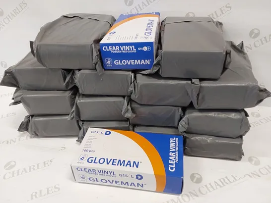 16 PACKS OF BRAND NEW GLOVEMAN CLEAR VINYL POWDER-FREE GLOVES 