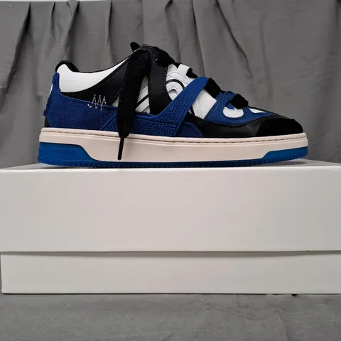 BOXED PAIR OF REPRESENT SHOES IN WHITE/BLACK/COBALT UK SIZE 7.5