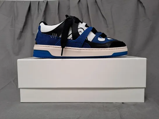 BOXED PAIR OF REPRESENT SHOES IN WHITE/BLACK/COBALT UK SIZE 7.5