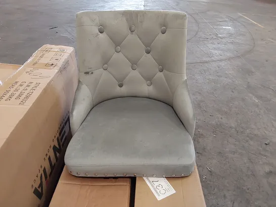 BRAND NEW BOXED DESIGNER GREY VELVET CHAIR WITH CHROME LEGS (1 BOX)