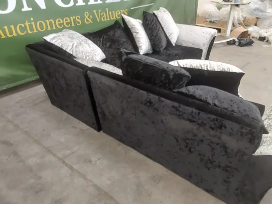 DESIGNER CRUSHED VELVET UPHOLSTERED CORNER SOFA - MISSING CUSHIONS