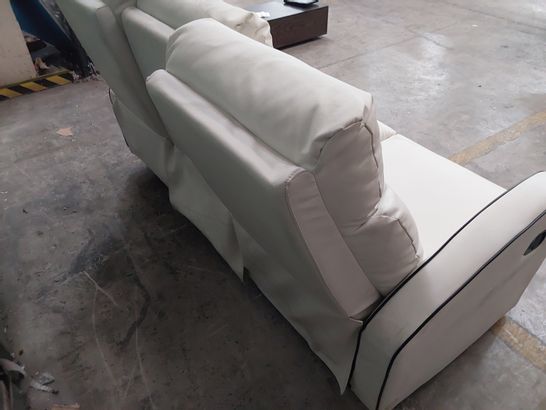 DESIGNER WHITE LEATHER MANUAL RECLINING 3 SEATER SOFA WITH CONTRAST PIPING 
