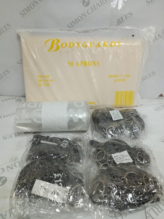 BOX OF APPROXIMATELY 10 ITEMS TO INCLUDE APRONS, BAGS, KEY CHAINS ETC