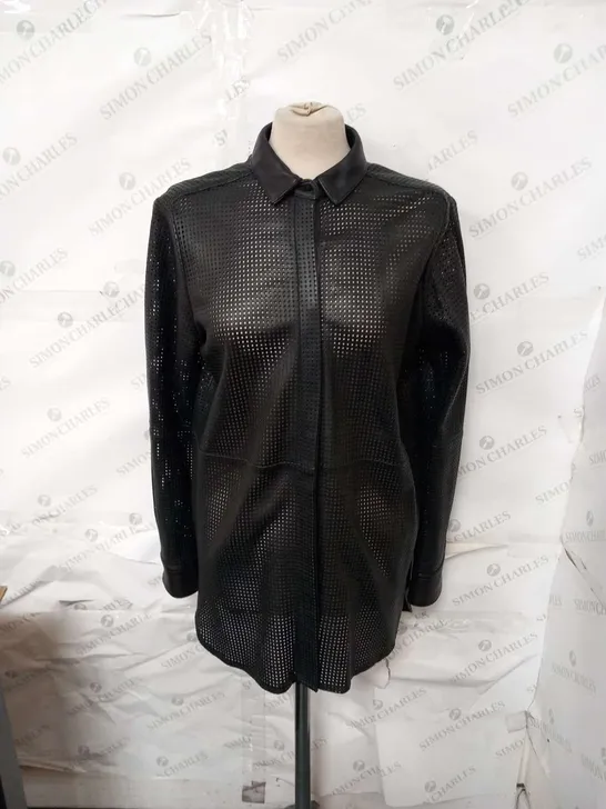 UTERQUE WOMENS BLACK LEATHER PUNCHED HOLE JACKET SIZE UNSPECIFIED