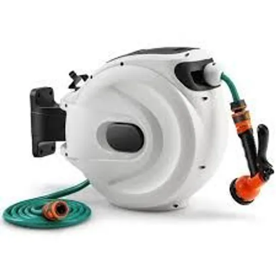 BOXED COSTWAY PORTABLE HOSE REEL 15+1M WALL MOUNTED HOSE REEL RETRACTABLE AUTO REWIND WATERING (1 BOX)