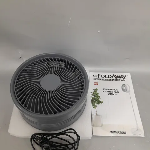 BOXED BELL & HOWELL RECHARGEABLE EXTENDABLE DESK & FLOOR FAN IN GREY