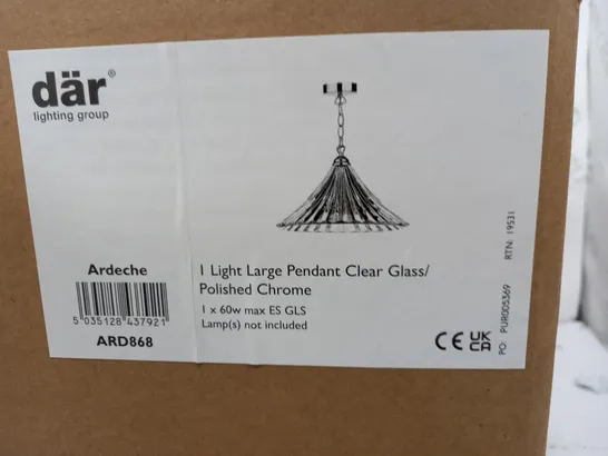 BOXED ARDECHE 1LARGE PENDANT CLEAR GLASS POLISHED CHROME LIGHT SHADE